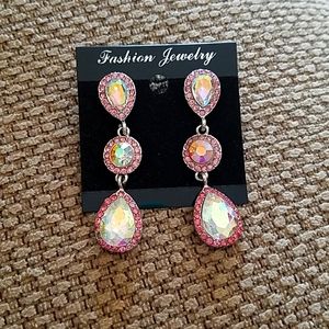AB Crystal with pink Stone Earrings